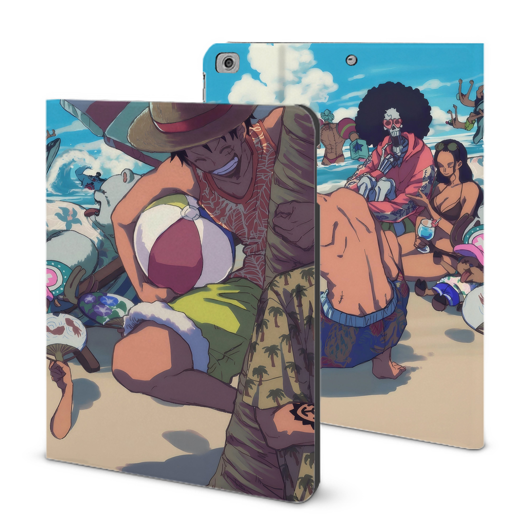 ワンピース ONE PIECE IPad ケース ブック型 PUレザー TPU 耐衝撃 軽量 薄型 ペン収納なし 全面保護 IPad 各モデル対応